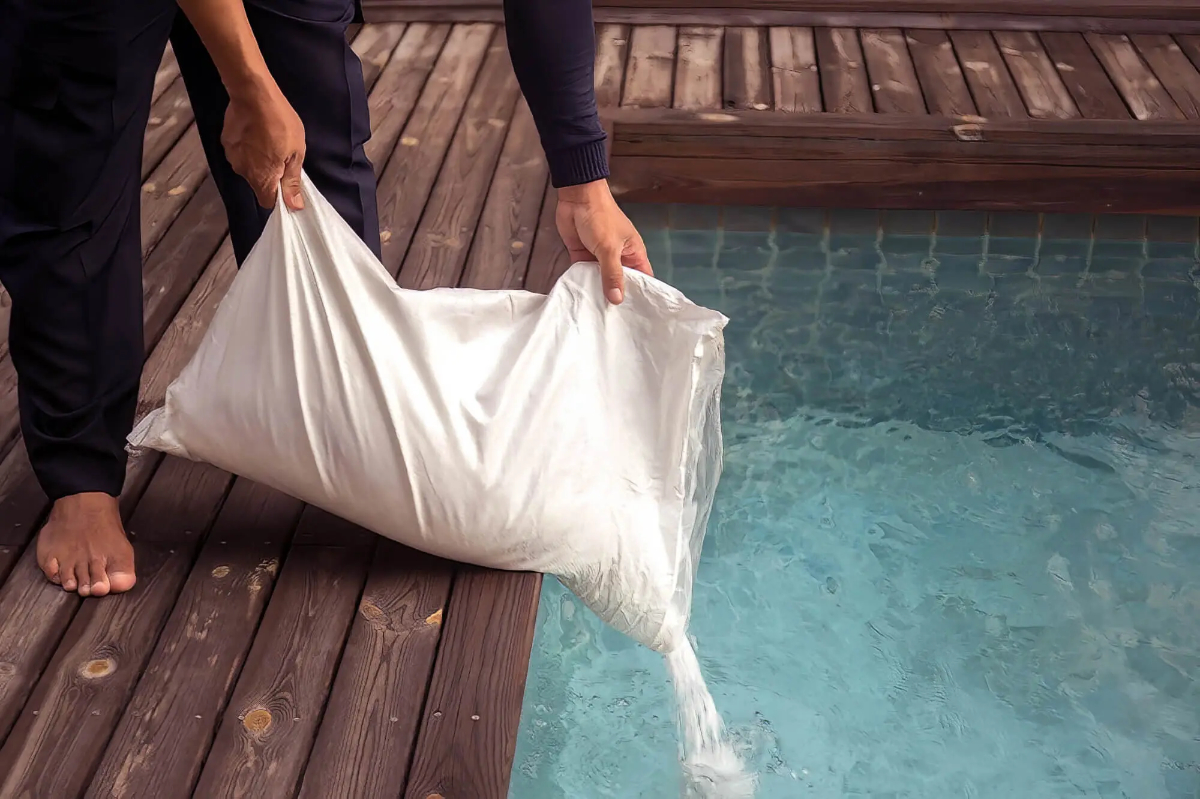Pouring Bag Salt Into Pool